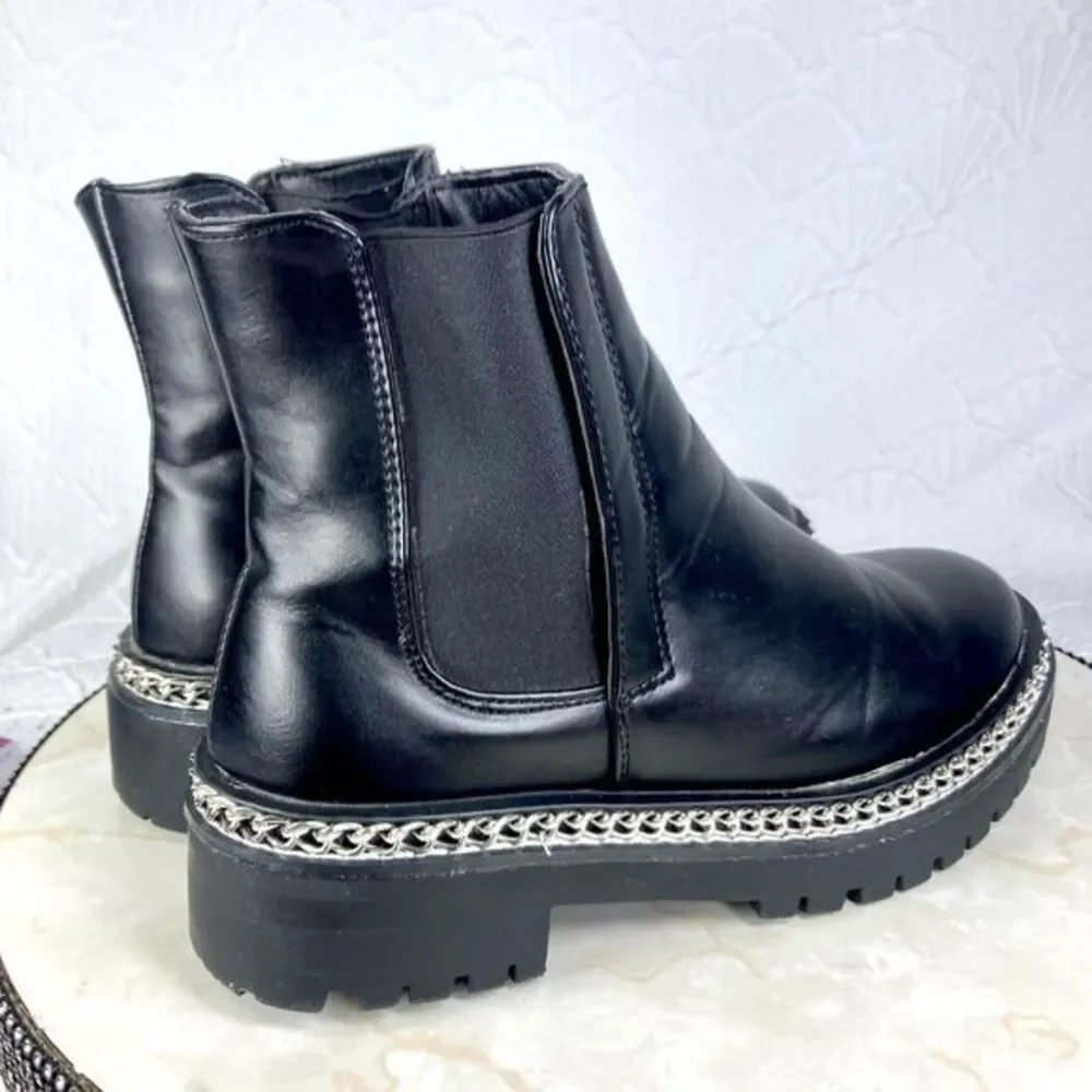 ASOS Chunky Chelsea Boots Womens 7 Black Truffle‎ Collection Faux Leather Chain